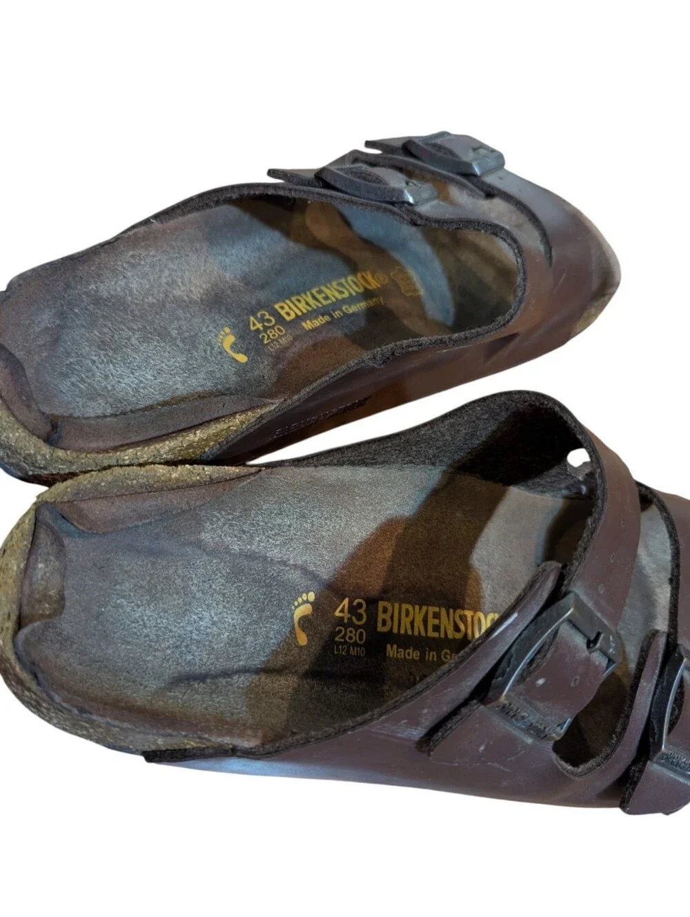 Birkenstock Arizona Brown Leather Double Strap Sandals Thrashed Sz 43 US 10